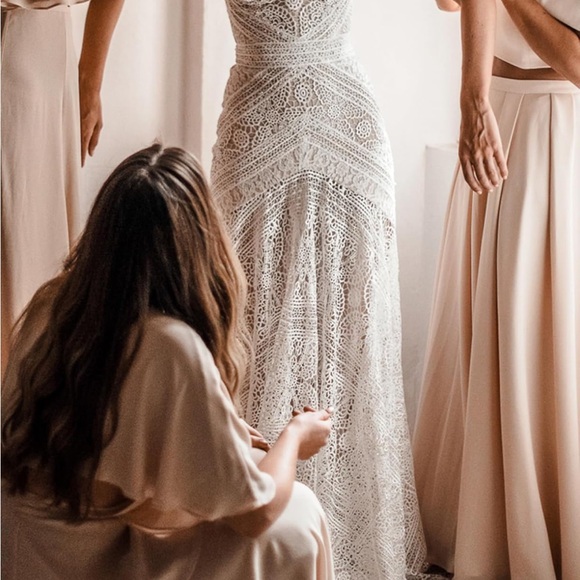 LIPOSA Bohemian Wedding Dress Sweetheart Mermaid Lace Bridal Gown - Picture 9 of 17